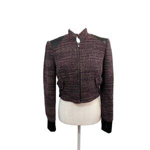 Bebe Collection Cropped Tweed Jacket Satin Detail Size 6